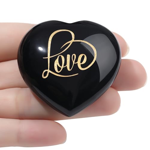 ZHIYUXI 45mm Black Obsidian Engraved Heart Stone Crystal Gifts F# Obsidian