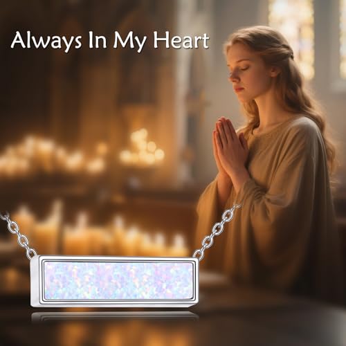 YFN Bar Opal Urn Necklace Sterling Sliver Cremation Jewelry Urn Necklaces for Ashes for Women