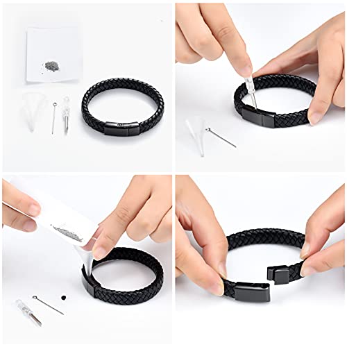 Imrsanl Cremation Jewelry Urn Bracelet for Ashes for Women Men Memorial Braided Leather Urn Bracelet for Human Ashes Keepsake Cuff Bangle Jewelry Black-20cm/7.87inch