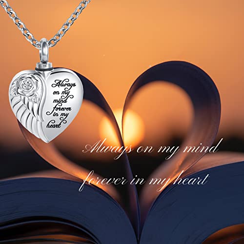 Heart Urn Necklace for Ashes Mom Rose Flower Cremation Jewelry Memorial Keepsake Pendant for Women Men Silver