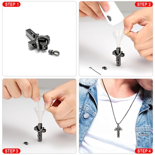 Cremation Jewelry for Ashes Pendant - Cross Urn Necklace with Mini Keepsake Urn Memorial Ash Jewelry With me always-Black