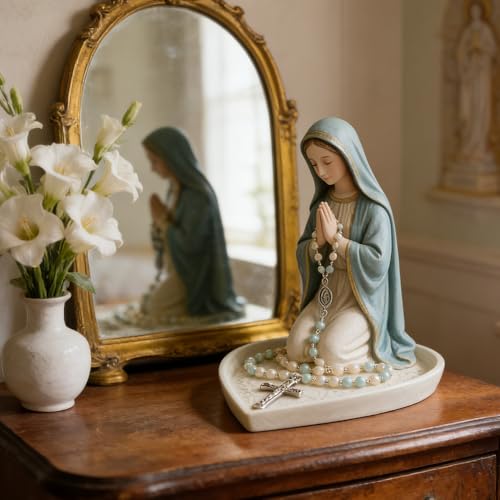 Virgin Mary Statue, Mother Mary Statue, Our Lady Prayer Rosary Box, Elegant Resin Catholic gifts for Use In Prayer And Religious Decoration