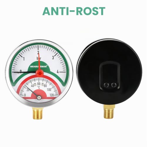 Thermal Pressure Gauge, 3 Inch Dial, 0-4 Bar/120°C, Black Steel Case, G1/2 Under-Connection