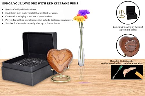 BOLD & DIVINE Wooden Textured Theme Keepsake Urn | Human Ashes Memorial Urn, Burial, Funeral Cremation Urns (Red Cherry Wood, Heart Shape) Red Cherry Wood