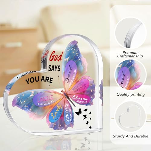 Christian Gifts for Women Birthday Acrylic Plaque Butterfly Inspirational Gifts for Women Friends Mom Sister Coworker Catholic Female Religious Spiritual Gift Home Christian Decor Sign