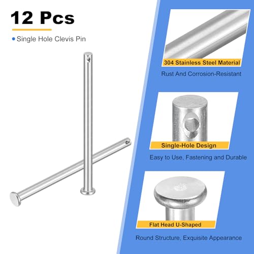 uxcell 12-piece 1/4 x 3-9/16 inch 304 stainless steel single-hole flat head clevis pins