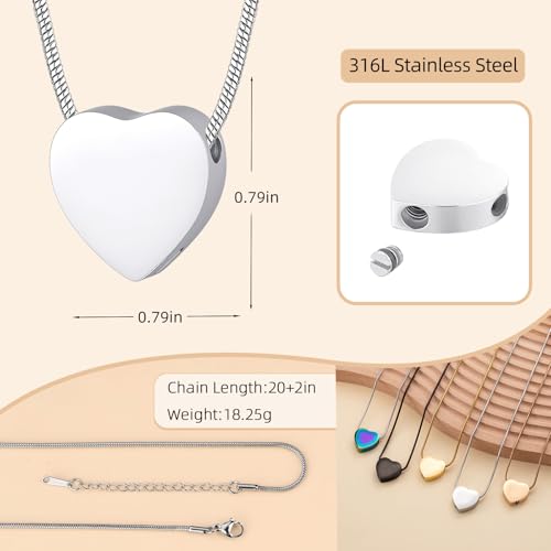 Cremation Jewelry for Ashes - Heart Urn Necklace Ashes for Women Men Cremation Locket Jewelry with Keepsake Urn Memorial Ash Silver