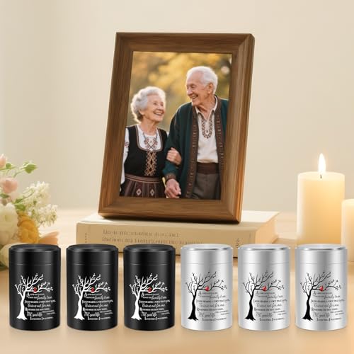 SOITIS Set of 6 Small Urns for Human Ashes Keepsake, 2.6 Inches Stainless Steel Mini Urns for Ashes, Cremation Keepsake Urns for Women Men, Funeral Burial Holder Memorial Ashes Keepsake