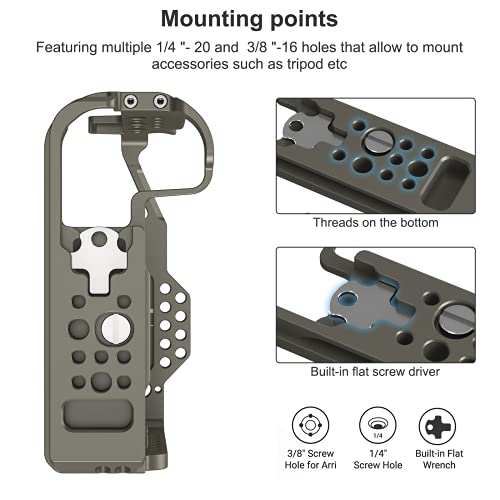 PoyincoR5 / R5 C / R6 Cage for Canon R5 R6 R5 C, Aluminum Alloy DSLR Rig Stabilizer with Cold Shoe, 1/4"&3/8" Threaded Holes for Filmmaking and Video Shooting