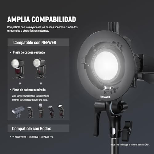 NEEWER CRB1 S Type Bracket Holder with Bowens Mount & Umbrella Hole for Z2PRO Z3R Q120 Q200 TT560 Square Head Round Head Flash Speedlite Compatible with Godox AD200Pro V1