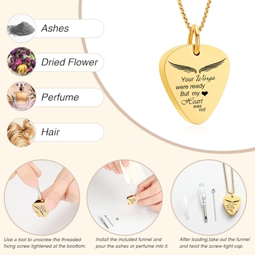 Oinsi Cremation Jewelry Guitar Pick Urn Necklaces for Ashes for Women Men Memorial Ash Keepsake for Loss of Loved Ones - Your Wings Were Ready my Heart was not Gold