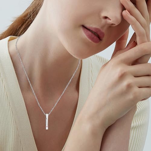 XIUDA Bar Cremation Jewelry for Ashes with Crystal Heart Urn Necklace Stainless Steel Memorial Keepsake Pendant for Women Pink