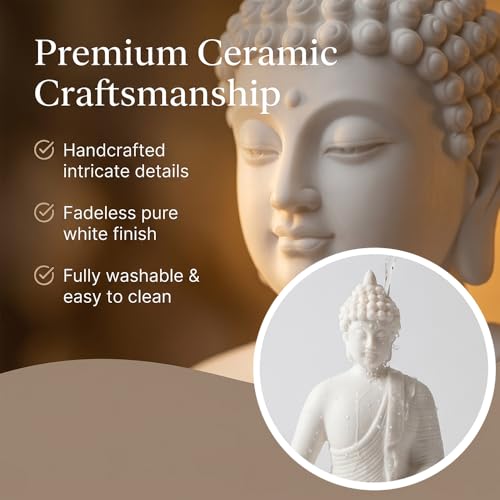 4.3" Shakyamuni Buddha Figurine White Ceramic Zen Decor 4.3INCH