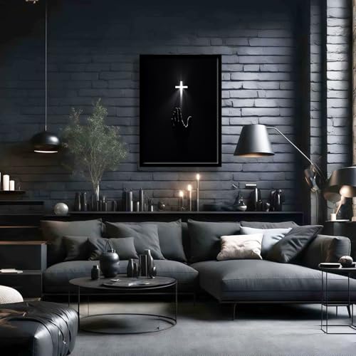 Wood Framed Christian Wall Art Redemption Faith Poster Cross and Hands Black and White Canvas Print Religious Painting Jesus Picture Home Living Room Decor 12x16 Inch Ready to Hang Framed Black Cross 12x16inch