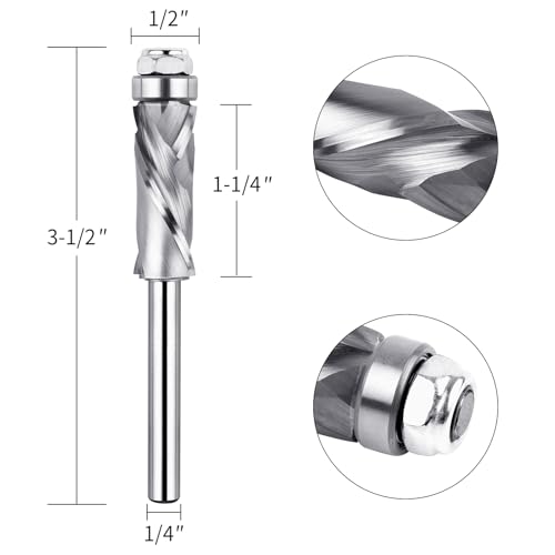EANOSIC extra-long bottom bearing spiral flush trim router bit with 1/4-inch shank