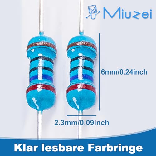 Miuzei 1/4 W Metal Film Resistor Assortment, 1475 Pieces, 52 Values ±1% | Set of 50 1N4148 diodes, 0Ω-5.6MΩ, ±1% tolerance, values grouped in labeled transparent bags, for repairs, hobbyists 0.25