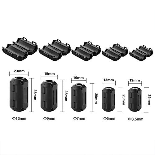 [Australia - AusPower] - Ferrite Ring Core Ferrite Beads Clip RFI EMI Noise Suppressor Anti-Interference Cable Clip for 3.5mm/ 5mm/ 7mm/ 9mm/ 13mm Diameter Cable, Black (20) 20 