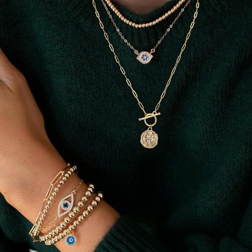 Dainty 18K Gold Fashion Pendant Necklace Minimalist Geometric Link Chain Handmade Layering Jewelry for Women Girls Gold Medallion Pendant Necklace