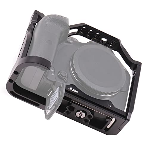 R7 Cage, Hersmay Aluminium Camera Cage for Canon EOS R7 Mirrorless Cameras with Cold Shoe,Handle Locating Holes,Multiple 1/4" 3/8" Screw Holes