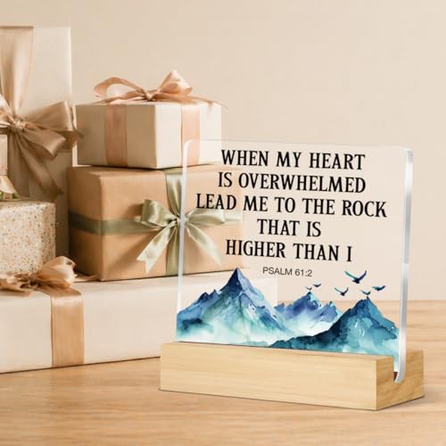 Christian Religious Gifts for Women Men, Inspirational Christian Psalm 61:2 Bible Verses Acrylic Desk Sign Home Office Decor