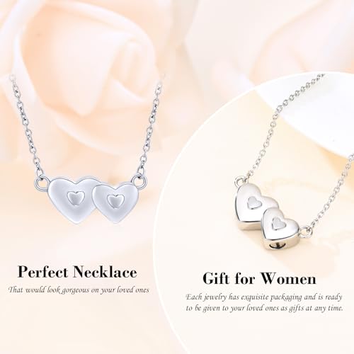 Minicremation Cremation Jewelry Urn Necklace for Ashes Double Heart Keepsake Pendant Gift for Women Funeral Memorial Urn Locket Silver