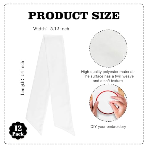 12 Pack White Wreath Sash Bulk for Front Door, Blank Linen-Look Wreath Sashes for Embroidery Wedding Event, DIY Church Holiday Decor, 5.12 x 54 Inch White - 12 Pack