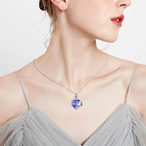 VONALA Elephant Urn Necklace for Ashes 925 Sterling Silver Heart Crystal Cremation Jewellery for Ashes Memorial Keepsake Jewellery Gifts for Women Mom