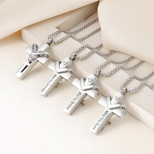 Cremation Cross Necklace for Ashes Cross Urns Locket Pendant Ashes Holder Stainless Steel Memorial Jewelry Miss You Mimi