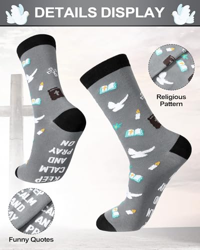 Shihanee 6 Pairs Christian Socks for Men Pastor Religious Gifts Retro