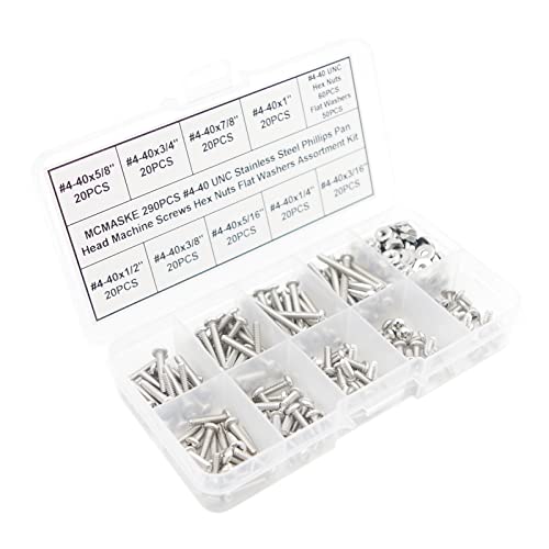 MCMASKE #4-40 UNC 304 stainless steel Phillips pan head screws with hex nuts and washers kit