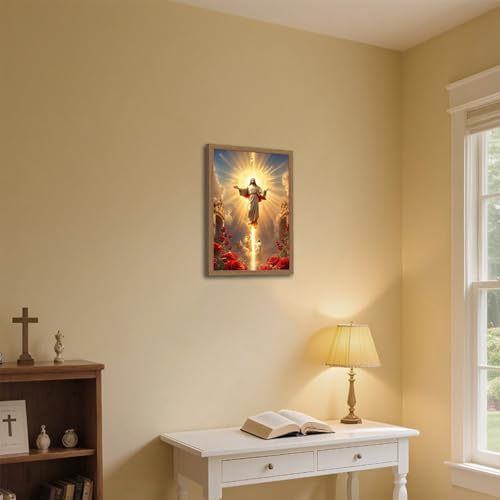 Framed Ascension of Jesus Canvas Wall Art Inspirational Christian Religious Poster Print Home Decor Painting for Living Room Bedroom Church or Office Sunday School Ready to Hang 16x24 In 16"L x 24"W