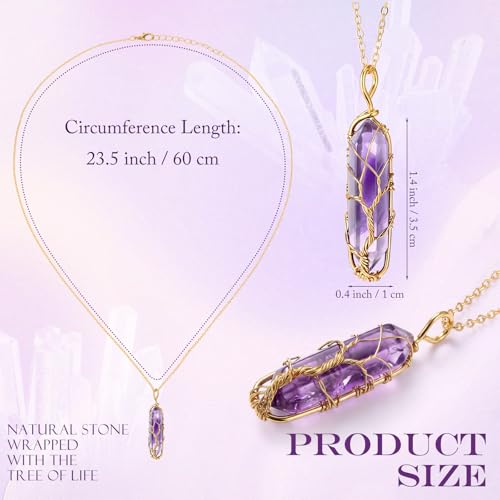 Yaomiao 5 Pcs Crystal Healing Necklaces, Mixed Color with Tree Gold Chain