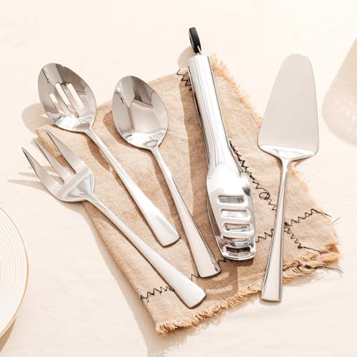 KINGSTONE 5 Piece 18/10 Serving Utensils Set, Stainless Steel Serving Set 5-Piece Silver