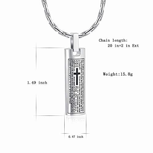 constantlife Cremation Necklace Cremation Jewelry 30mm Lord's Prayer Stainless Steel Polished Cube Cremation Pendant Memorial Ashes Keepsake Urn Necklace 2pcs-Silver+Black