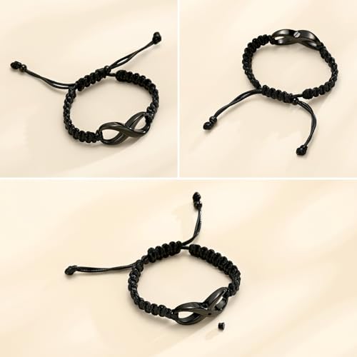 Minicremation Cremation Bracelet for Ashes Infinity Memorial Jewelry Urn Bracelet Braided Rope Adjustable Keepsake Bangle for Women Men Black