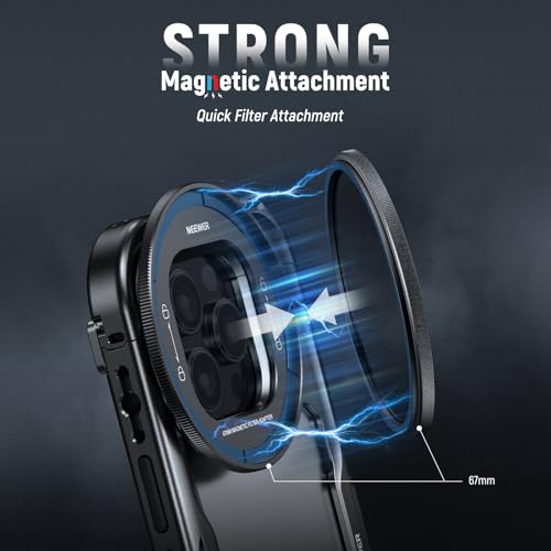 NEEWER 67mm Magnetic Multicoated HD Black Diffusion 1/4 Filter for Mist Cinematic Effect + Magnetic Filter Backplate Adapter, Compatible with iPhone 16 Pro/16 Pro Max Phone Cage (PA073/PA074) Magnetic Black Diffusion 1/4