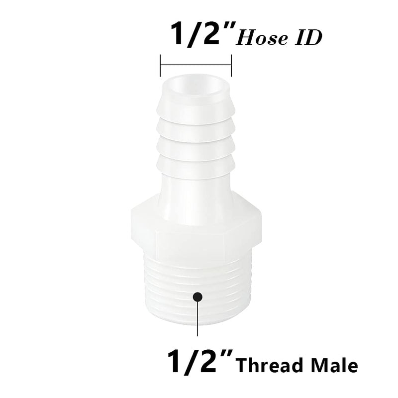 [Australia - AusPower] - Quickun Plastic Hose Barb Fitting, 1/2" Barb to 1/2" Male Thread White Adapter Union Fitting (Pack of 5) 1/2" Barb x 1/2" Male thread 