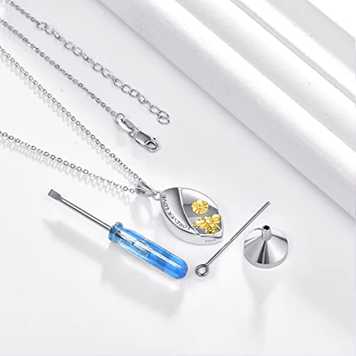 KINGWHYTE Bee Ashes Necklace for Women 925 Sterling Silver Urn Necklace for Ashes Pet Keepsake Cremation Jewelry Memory with Funnel Filler Kit