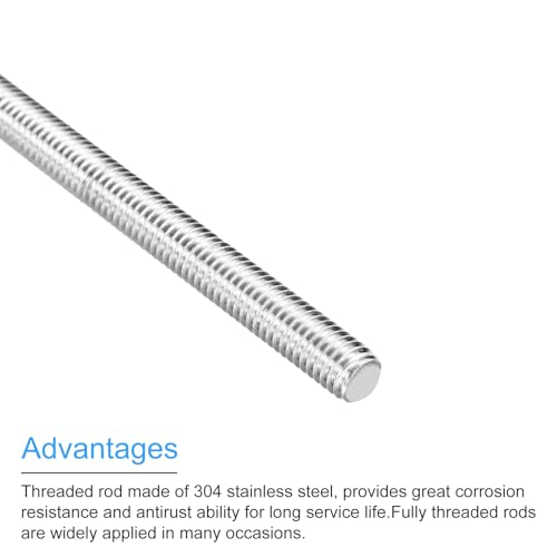 MECCANIXITY 3/8"-16 UNC 304 stainless steel fully threaded rods, 5.12-inch right-hand thread, 8-pack