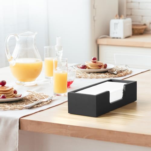 Paper Towel Dispenser Countertop, Wooden Folded Paper Hand Towel Holder for Guest Bathroom, Commercial Tabletop Tissue Dispenser Tray for Multifold C-Fold, Z-Fold, Trifold, Black (Pack of 2) 2 Pack,Small