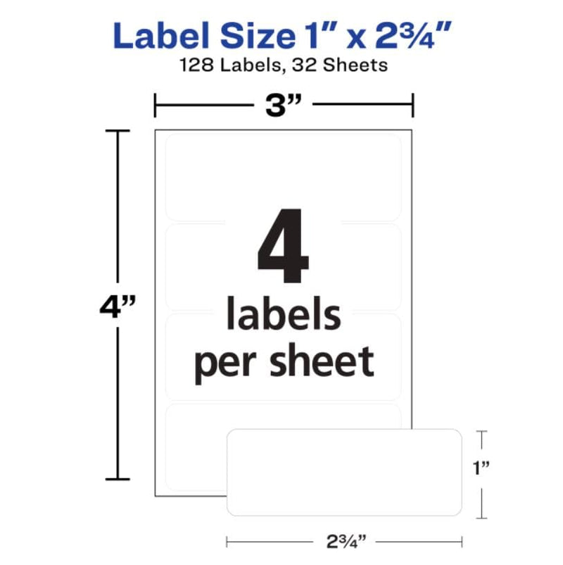Avery Multi-Use Permanent Labels, 1" x 2.75", White, Non-Printable, 128 Blank Labels Total (6113) 128 labels