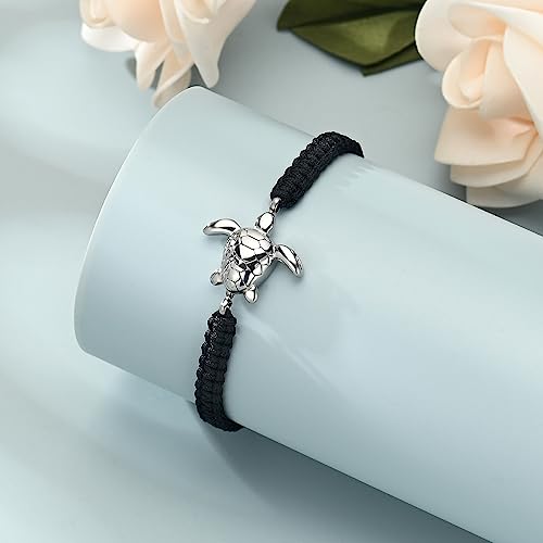 shajwo Cremation Jewelry Sea Turtle Urn Bracelet for Ashes for Women Men Memorial Adjustable Braided Ashes Bracelet Silver