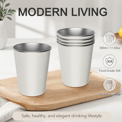 petnaisStainless Steel Cups 11.83 oz for Kids and Adult drinking cup 11.83 ounces 4 Pack White Large Stainless Steel