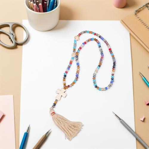 2pcs Bohemian Crystal Cross Pendant Necklace with Turquoise Tassel