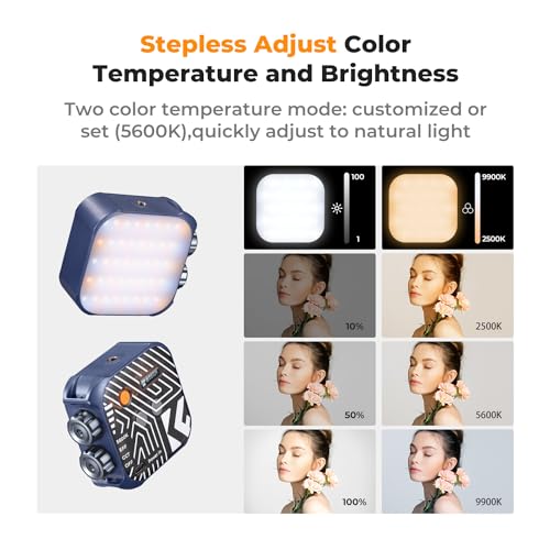 K&F CONCEPT Bi-Color LED Video Light, 2000mAh, 2500K-9900K, CRI 96+, Blue