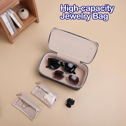 Large Jewelry Travel Box with 12 Velvet Jewelry Pouches, Portable Travel Jewelry Case for Women, PU Leather Jewelry Box Organizer for Necklace, Rings, Earrings, Bracelets (Dark Blue) Dark Blue