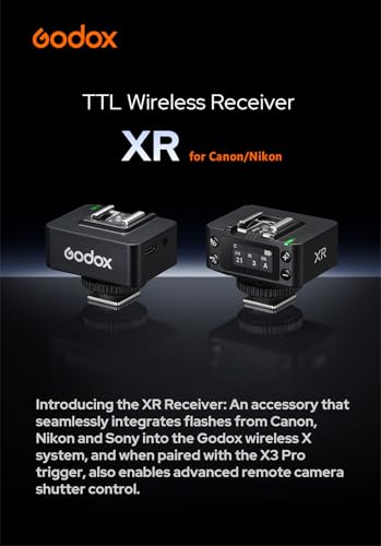 Godox XR Wireless Flash Receiver for Canon, for Nikon -Upgrade of godox X1R, 2.4G TTL HSS Trigger with Built-in Lithium Battery, Wireless Sync Remote Flash Receiver for Camera XR-C XR-N with Brush XR for Canon for Nikon