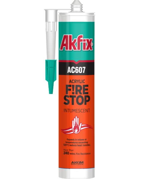 Akfix AC607 Fire Stopping Caulk White (1x10.1 fl.oz.) - Intumescent Sealant for HVAC, Stove, Chimney, Heat and Smoke Resistant Caulk, Non-Flammable, Paintable, Up to 4 Hours Fire Block | 1 Pack