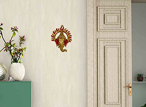 Purpledip Metal Wall Hanging Surya Ganesha: Ganapathi Vinayaka Plaque, Multicolor (12190A)