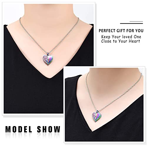 shajwo 2PCS Cremation Jewelry Angel Wing Heart Teddy Bear Urn Necklaces for Ashes for Women Girls